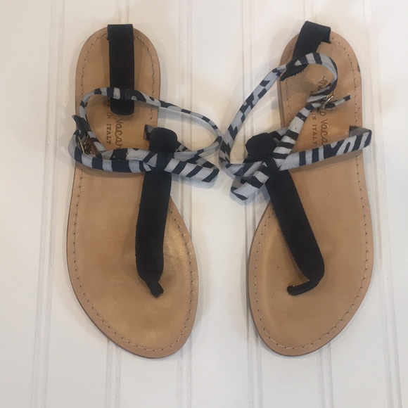 Niccolo Vacari Black Gray Zebra Flat Sandals - Picture 2 of 8